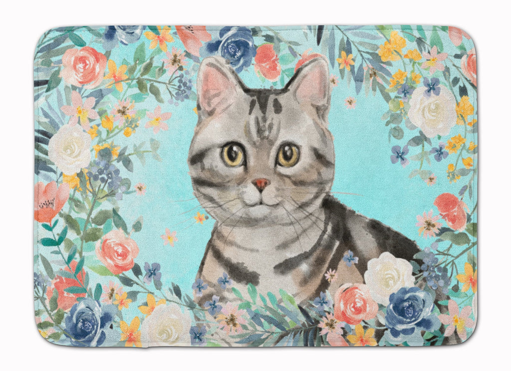 American Shorthair Spring Flowers Memory Foam Kitchen Mat Machine Washable Anti-Fatigue Cushion Comfort Bath or Kitchen Rug