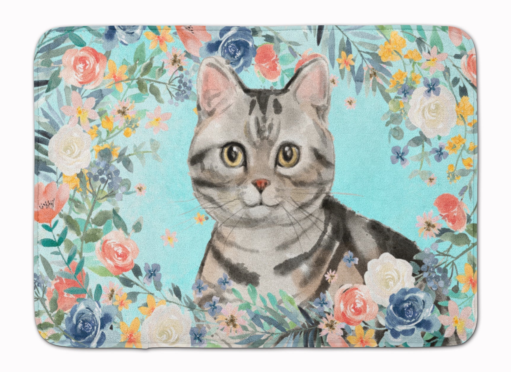 American Shorthair Spring Flowers Memory Foam Kitchen Mat Machine Washable Anti-Fatigue Cushion Comfort Bath or Kitchen Rug