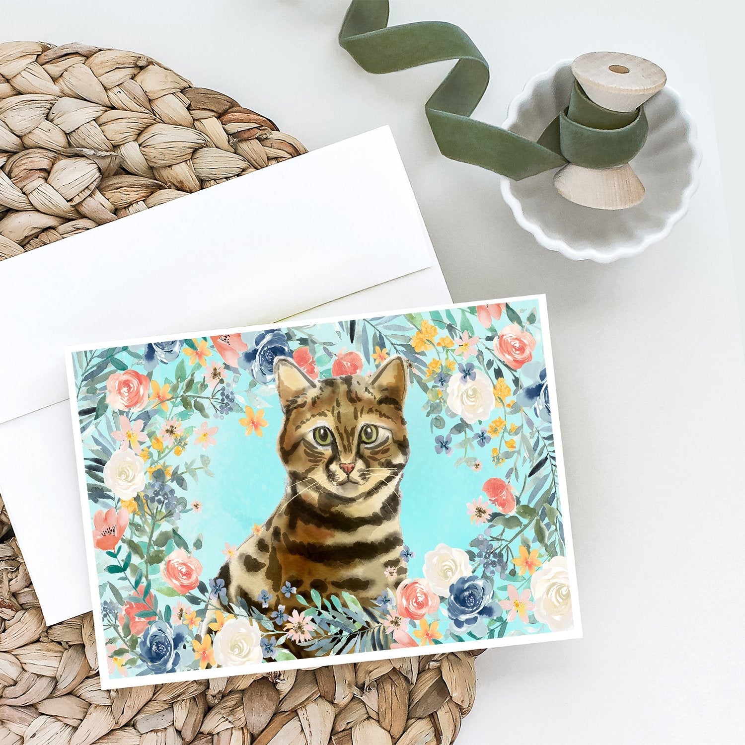 Bengal Spring Flowers Greeting Cards Pack of 8 Blank Cards with Envelopes Whimsical A7 Size 5x7