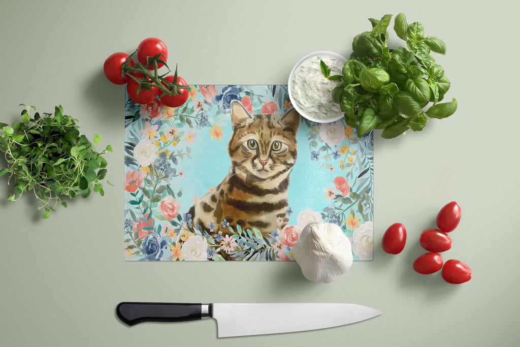 Bengal Spring Flowers Cutting Board Tempered Glass Kitchen Cutting Surface, Heat Resistant Chopping, Non-Slip Feet, Food Prep & Serving