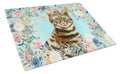 Bengal Spring Flowers Cutting Board Tempered Glass Kitchen Cutting Surface, Heat Resistant Chopping, Non-Slip Feet, Food Prep & Serving