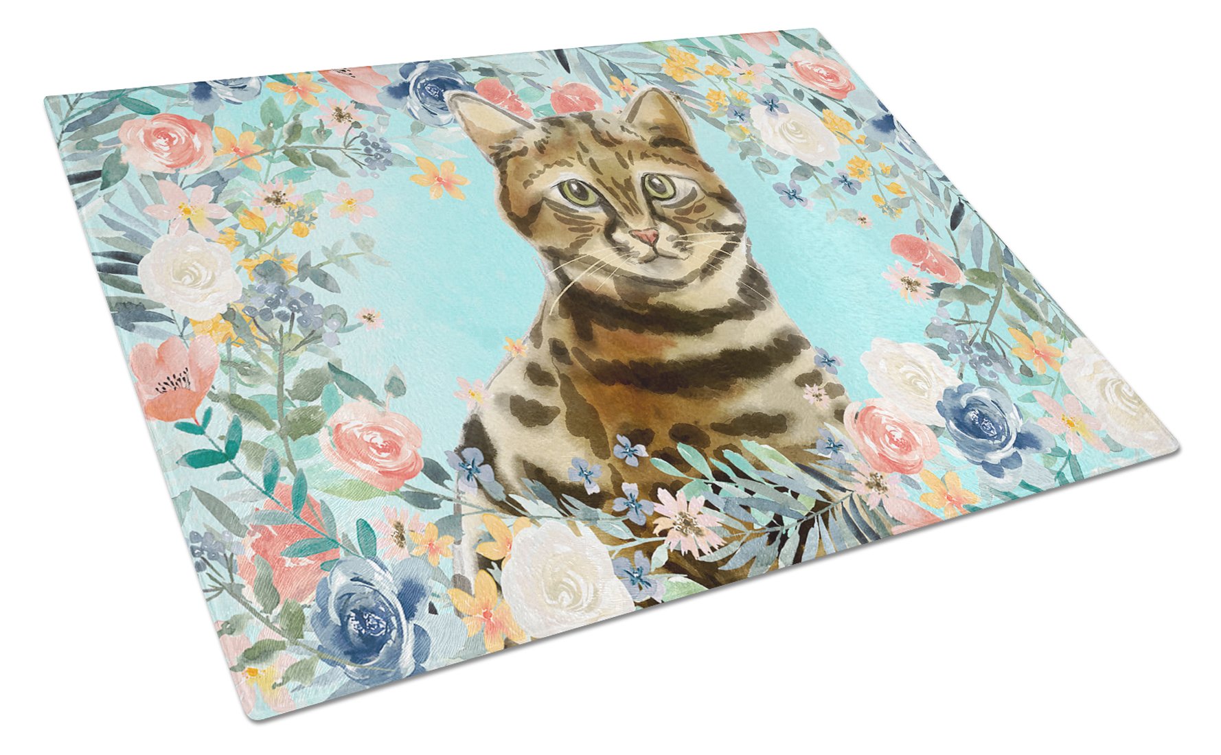 Bengal Spring Flowers Cutting Board Tempered Glass Kitchen Cutting Surface, Heat Resistant Chopping, Non-Slip Feet, Food Prep & Serving