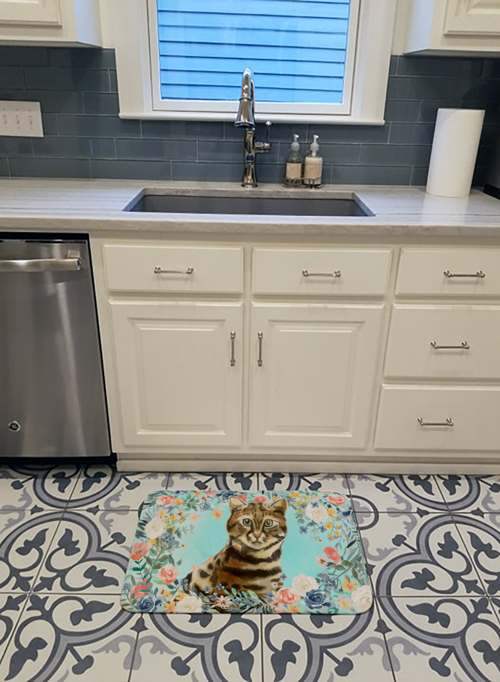 Bengal Spring Flowers Memory Foam Kitchen Mat Machine Washable Anti-Fatigue Cushion Comfort Bath or Kitchen Rug