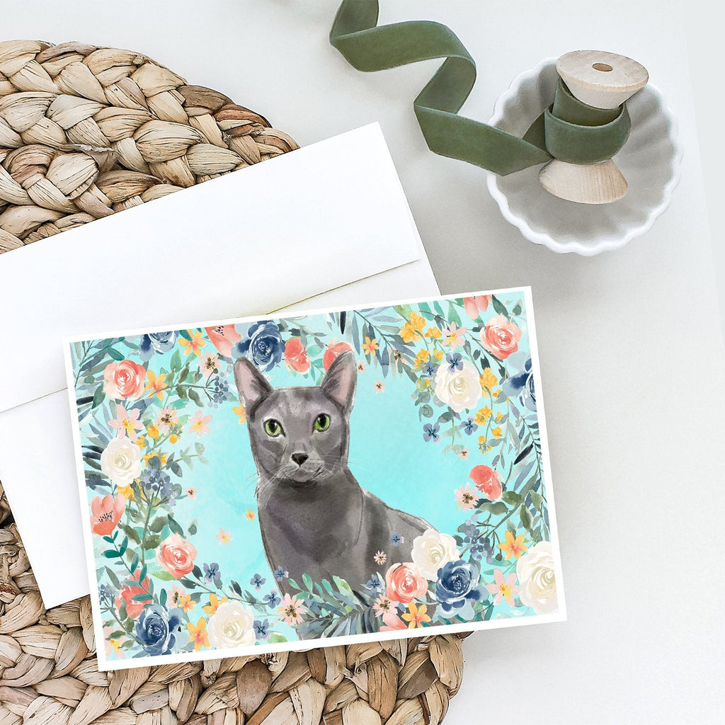 Blue Russian Spring Flowers Greeting Cards Pack of 8 Blank Cards with Envelopes Whimsical A7 Size 5x7