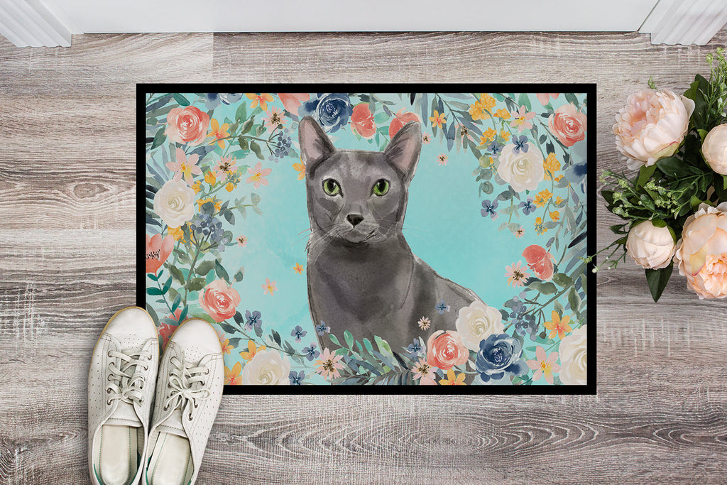 Blue Russian Spring Flowers Doormat Indoor Outdoor 24H X 36W Front Door Mat Rugs for Entryway, Non Slip Washable Low Pile,
