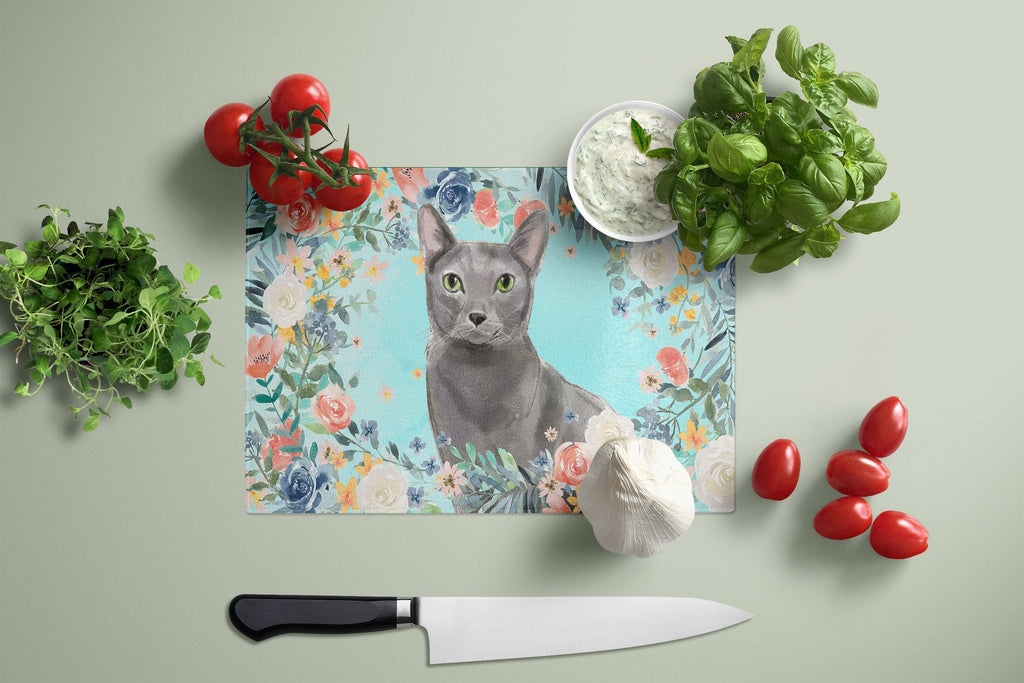 Blue Russian Spring Flowers Cutting Board Tempered Glass Kitchen Cutting Surface, Heat Resistant Chopping, Non-Slip Feet, Food Prep & Serving