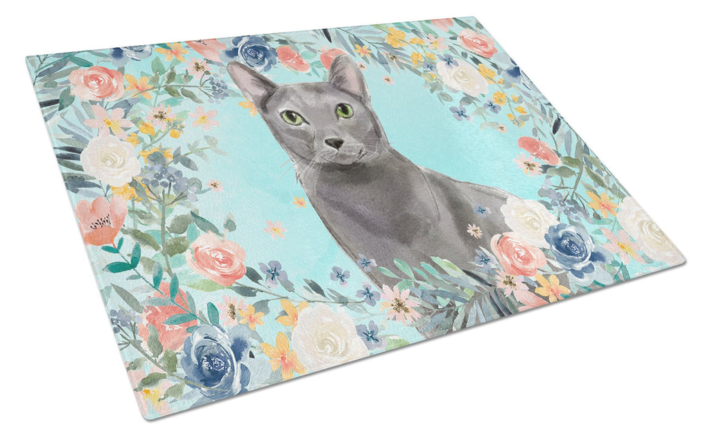 Blue Russian Spring Flowers Cutting Board Tempered Glass Kitchen Cutting Surface, Heat Resistant Chopping, Non-Slip Feet, Food Prep & Serving