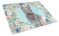 Blue Russian Spring Flowers Cutting Board Tempered Glass Kitchen Cutting Surface, Heat Resistant Chopping, Non-Slip Feet, Food Prep & Serving