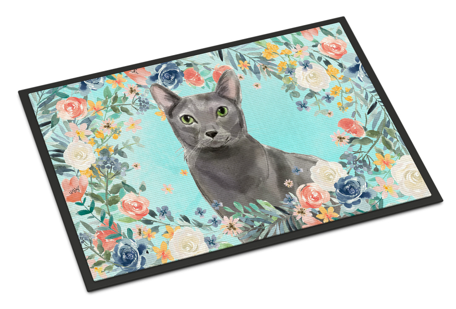 Blue Russian Spring Flowers Doormat Indoor Outdoor 18H X 27W Front Door Mat Rugs for Entryway, Non Slip Washable