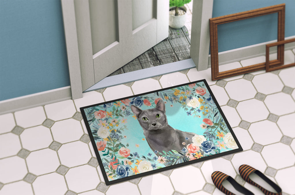 Blue Russian Spring Flowers Doormat Indoor Outdoor 18H X 27W Front Door Mat Rugs for Entryway, Non Slip Washable