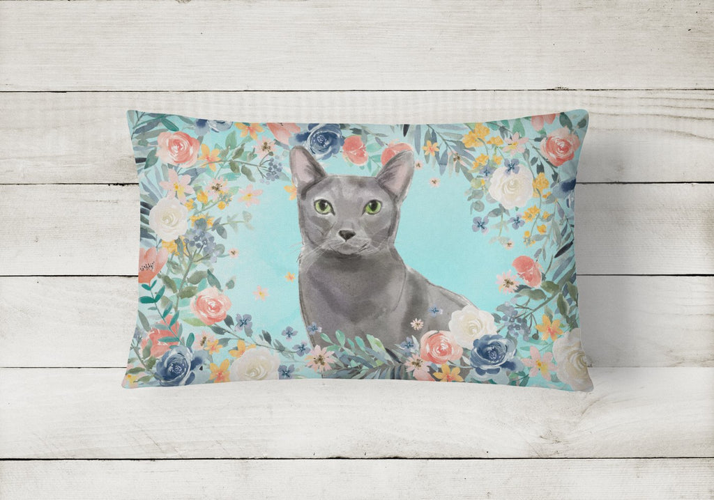 Blue Russian Spring Flowers Decorative Throw Pillow 12x16 Indoor Outdoor Accent Cushion, Fabric Cover with Insert for Sofa, Bed, Porch & Living Room