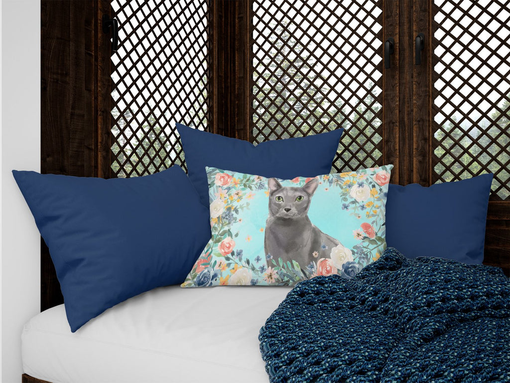 Blue Russian Spring Flowers Decorative Throw Pillow 12x16 Indoor Outdoor Accent Cushion, Fabric Cover with Insert for Sofa, Bed, Porch & Living Room