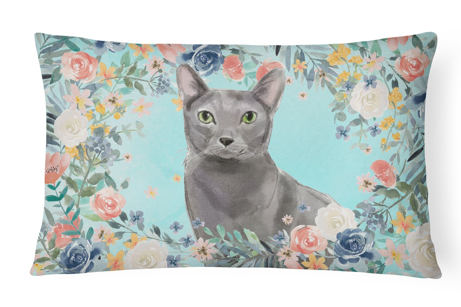 Blue Russian Spring Flowers Decorative Throw Pillow 12x16 Indoor Outdoor Accent Cushion, Fabric Cover with Insert for Sofa, Bed, Porch & Living Room