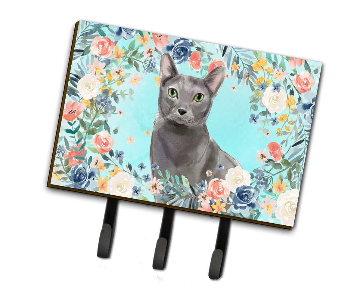 Blue Russian Spring Flowers Leash or Key Holder Wall Hooks, Coat Rack Wall Mount, for Hanging Keys, Towels, Aprons, Leashes
