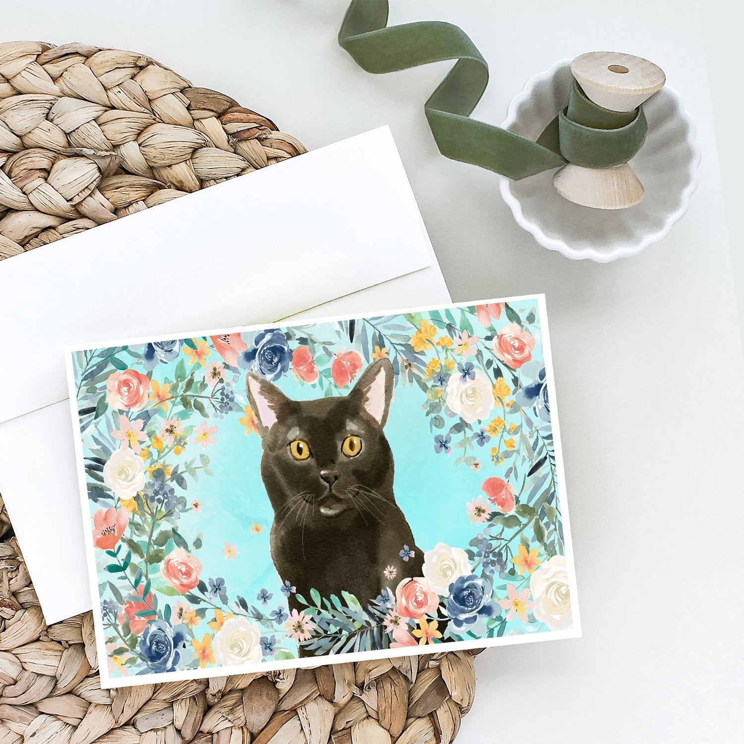 Bombay Spring Flowers Greeting Cards Pack of 8 Blank Cards with Envelopes Whimsical A7 Size 5x7
