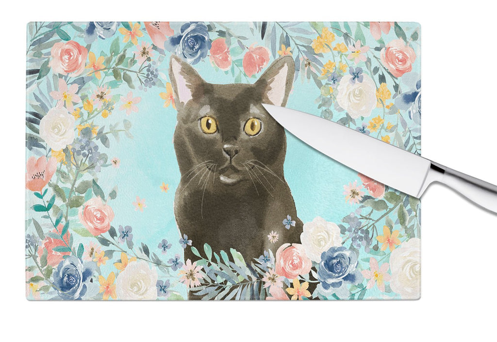 Bombay Spring Flowers Cutting Board Tempered Glass Kitchen Cutting Surface, Heat Resistant Chopping, Non-Slip Feet, Food Prep & Serving