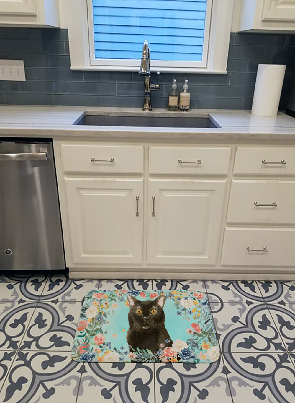Bombay Spring Flowers Memory Foam Kitchen Mat Machine Washable Anti-Fatigue Cushion Comfort Bath or Kitchen Rug