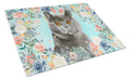 British Shorthair Spring Flowers Cutting Board Tempered Glass Kitchen Cutting Surface, Heat Resistant Chopping, Non-Slip Feet, Food Prep & Serving