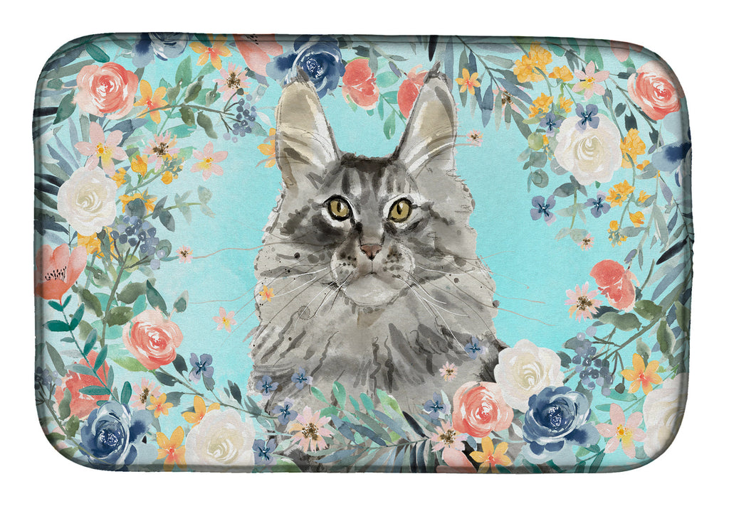 Maine Coon Spring Flowers Dish Drying Mat Absorbent Dish Drying Mat Pad for Kitchen Counter Dish Drainer Mat for Countertop, 14 x 21", Multicolor