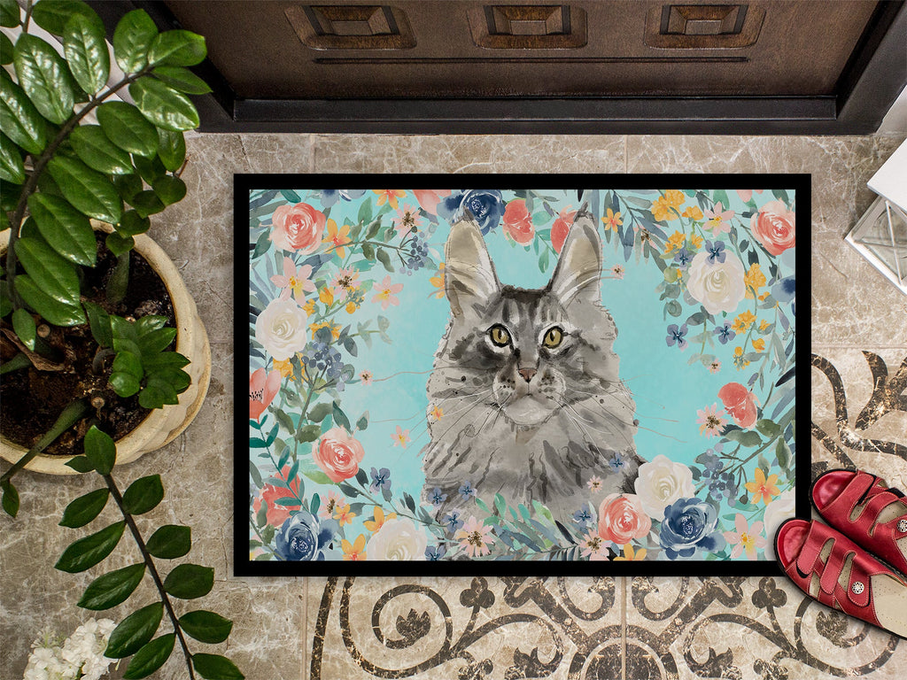 Maine Coon Spring Flowers Doormat Indoor Outdoor 24H X 36W Front Door Mat Rugs for Entryway, Non Slip Washable Low Pile,