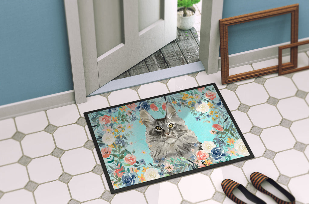 Maine Coon Spring Flowers Doormat Indoor Outdoor 24H X 36W Front Door Mat Rugs for Entryway, Non Slip Washable Low Pile,