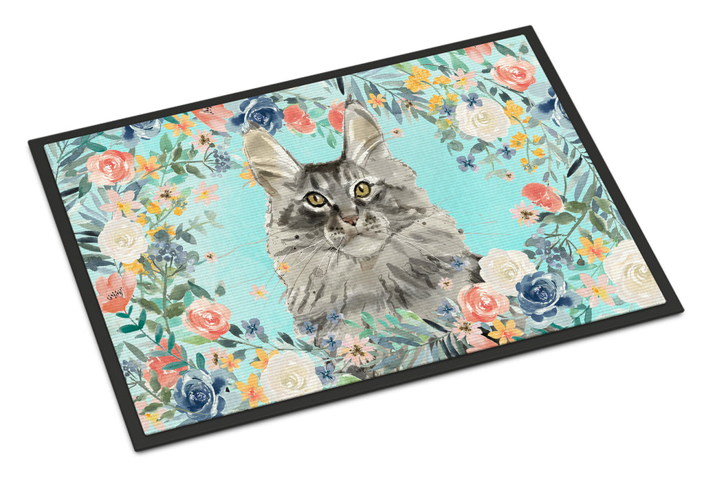 Maine Coon Spring Flowers Doormat Indoor Outdoor 18H X 27W Front Door Mat Rugs for Entryway, Non Slip Washable