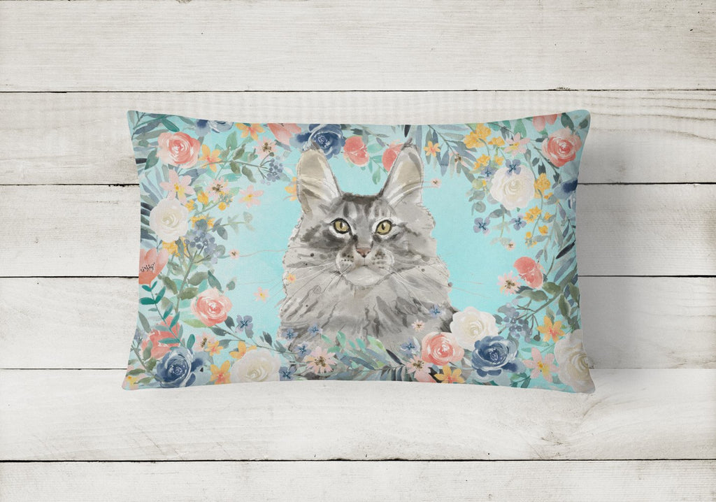 Maine Coon Spring Flowers Decorative Throw Pillow 12x16 Indoor Outdoor Accent Cushion, Fabric Cover with Insert for Sofa, Bed, Porch & Living Room