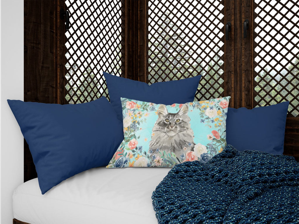 Maine Coon Spring Flowers Decorative Throw Pillow 12x16 Indoor Outdoor Accent Cushion, Fabric Cover with Insert for Sofa, Bed, Porch & Living Room
