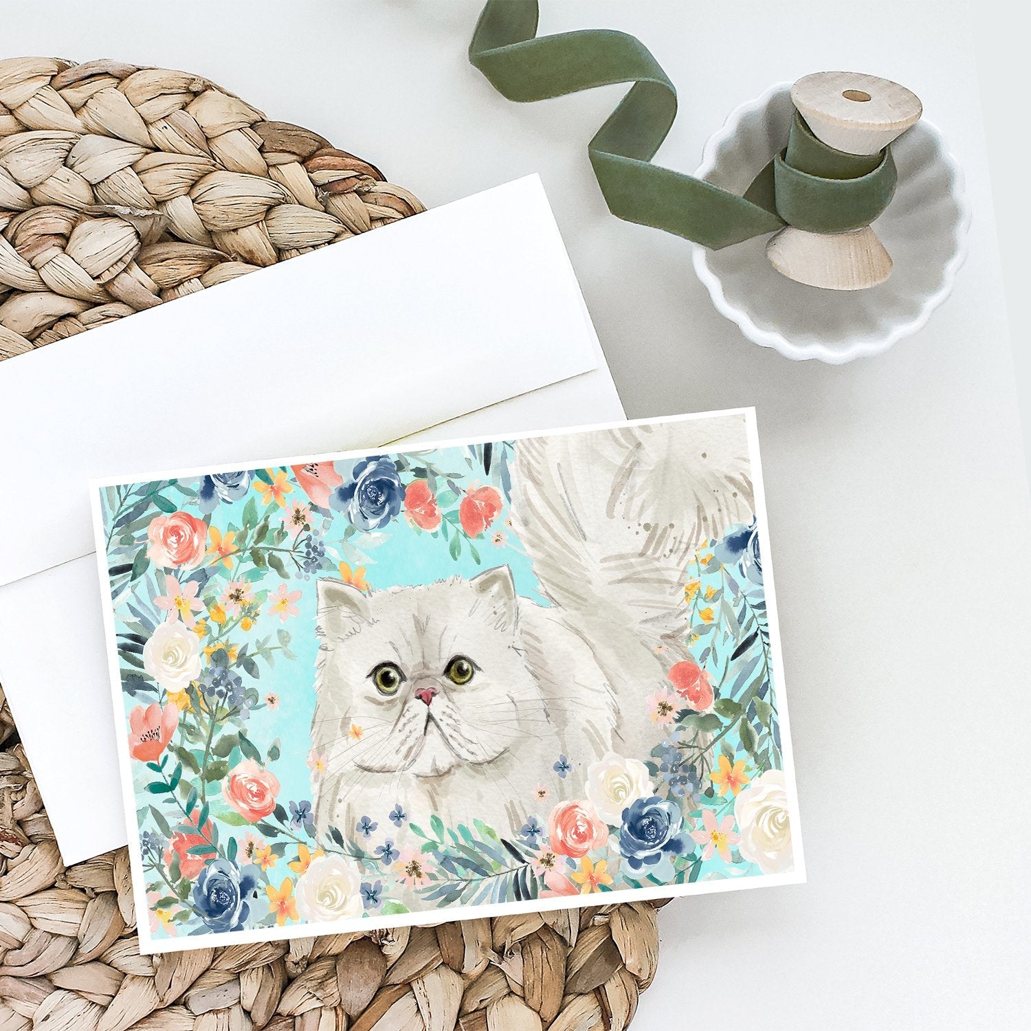 Persian Spring Flowers Greeting Cards Pack of 8 Blank Cards with Envelopes Whimsical A7 Size 5x7
