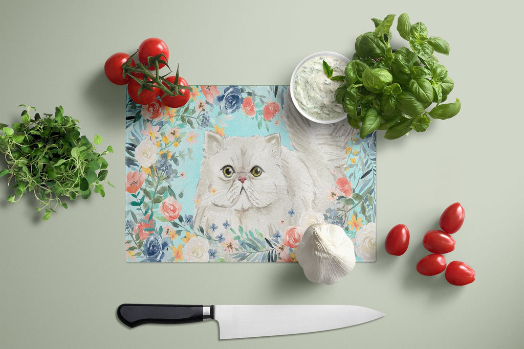 Persian Spring Flowers Cutting Board Tempered Glass Kitchen Cutting Surface, Heat Resistant Chopping, Non-Slip Feet, Food Prep & Serving
