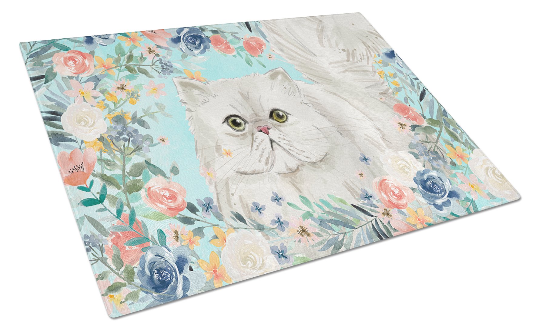 Persian Spring Flowers Cutting Board Tempered Glass Kitchen Cutting Surface, Heat Resistant Chopping, Non-Slip Feet, Food Prep & Serving
