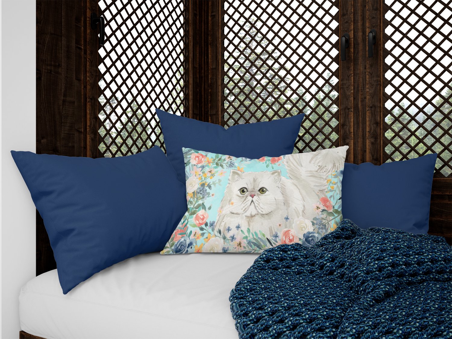 Persian Spring Flowers Decorative Throw Pillow 12x16 Indoor Outdoor Accent Cushion, Fabric Cover with Insert for Sofa, Bed, Porch & Living Room