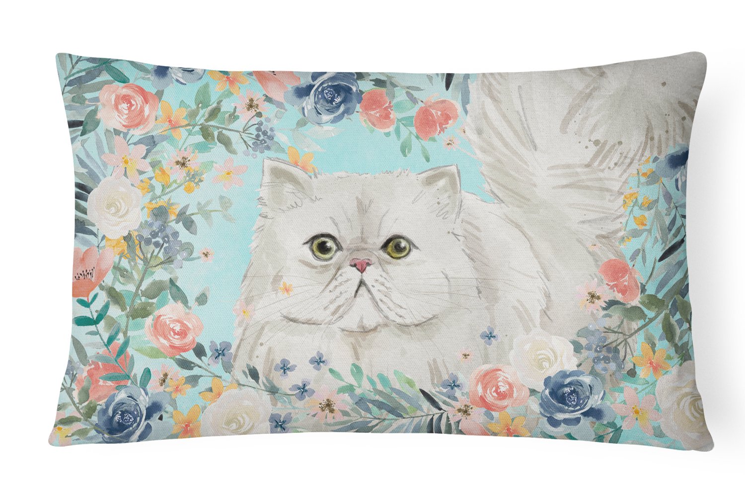 Persian Spring Flowers Decorative Throw Pillow 12x16 Indoor Outdoor Accent Cushion, Fabric Cover with Insert for Sofa, Bed, Porch & Living Room
