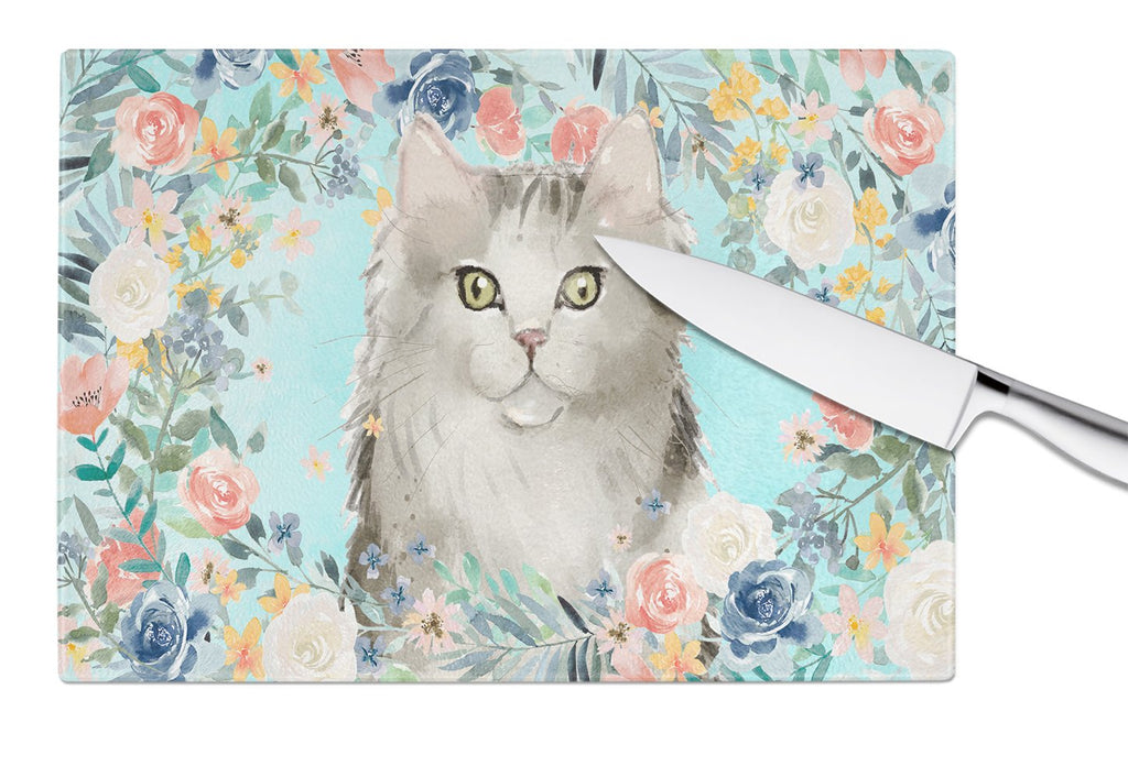 Ragamuffin Spring Flowers Cutting Board Tempered Glass Kitchen Cutting Surface, Heat Resistant Chopping, Non-Slip Feet, Food Prep & Serving