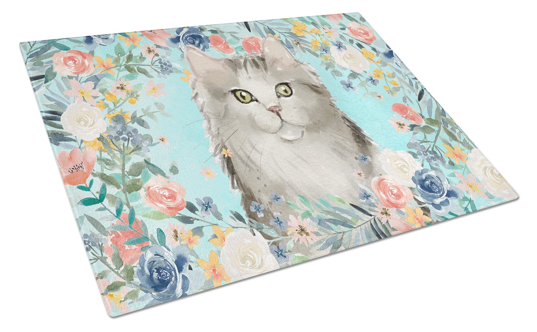 Ragamuffin Spring Flowers Cutting Board Tempered Glass Kitchen Cutting Surface, Heat Resistant Chopping, Non-Slip Feet, Food Prep & Serving