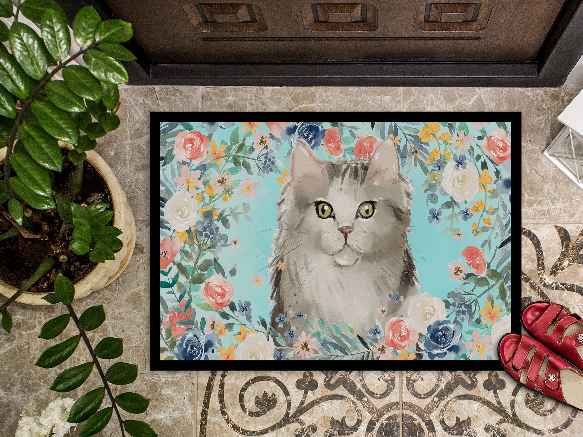 Ragamuffin Spring Flowers Doormat Indoor Outdoor 18H X 27W Front Door Mat Rugs for Entryway, Non Slip Washable