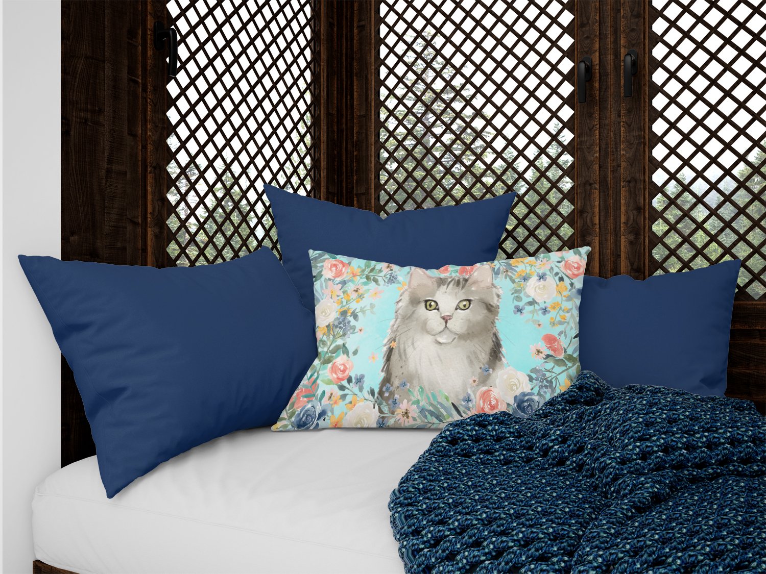 Ragamuffin Spring Flowers Decorative Throw Pillow 12x16 Indoor Outdoor Accent Cushion, Fabric Cover with Insert for Sofa, Bed, Porch & Living Room