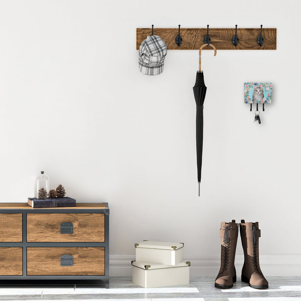 Ragamuffin Spring Flowers Leash or Key Holder Wall Hooks, Coat Rack Wall Mount, for Hanging Keys, Towels, Aprons, Leashes