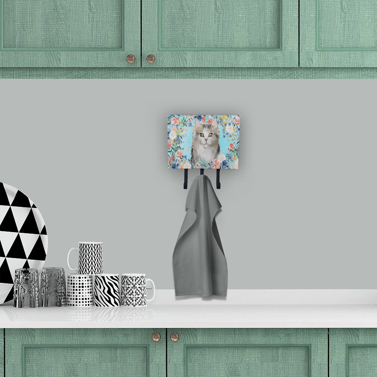 Ragamuffin Spring Flowers Leash or Key Holder Wall Hooks, Coat Rack Wall Mount, for Hanging Keys, Towels, Aprons, Leashes