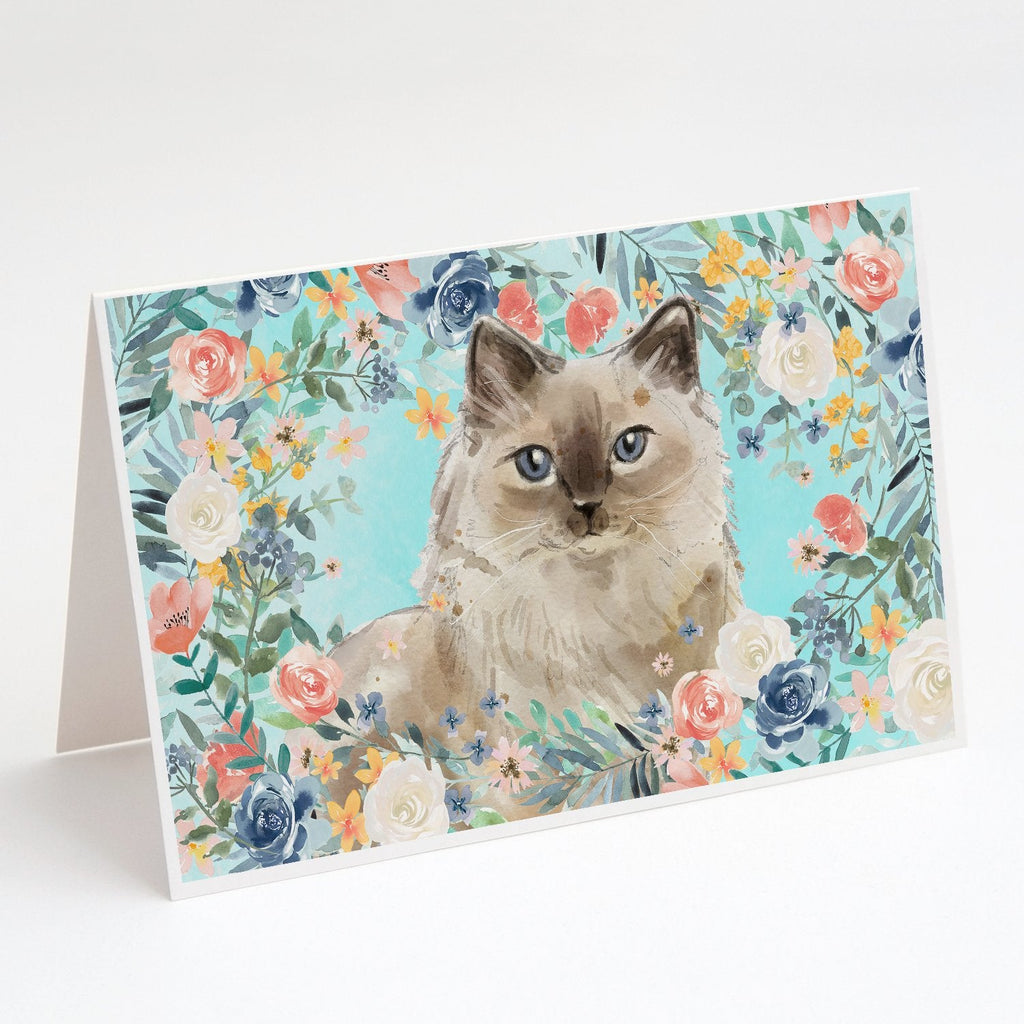 Ragdoll Spring Flowers Greeting Cards Pack of 8 Blank Cards with Envelopes Whimsical A7 Size 5x7