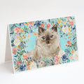 Ragdoll Spring Flowers Greeting Cards Pack of 8 Blank Cards with Envelopes Whimsical A7 Size 5x7