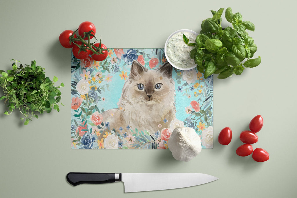 Ragdoll Spring Flowers Cutting Board Tempered Glass Kitchen Cutting Surface, Heat Resistant Chopping, Non-Slip Feet, Food Prep & Serving