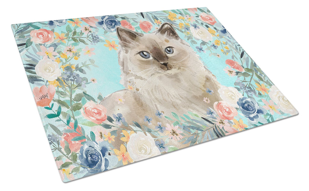 Ragdoll Spring Flowers Cutting Board Tempered Glass Kitchen Cutting Surface, Heat Resistant Chopping, Non-Slip Feet, Food Prep & Serving