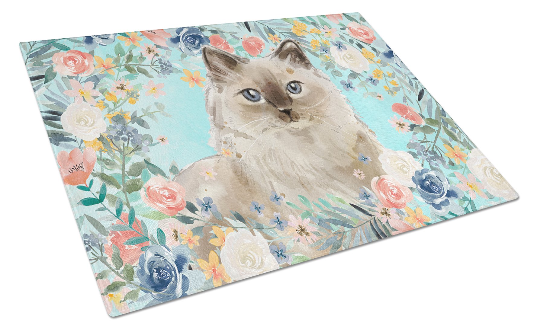 Ragdoll Spring Flowers Cutting Board Tempered Glass Kitchen Cutting Surface, Heat Resistant Chopping, Non-Slip Feet, Food Prep & Serving