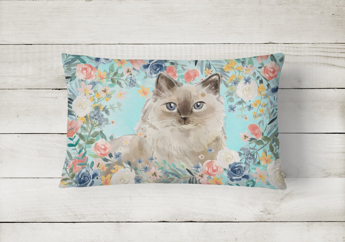 Ragdoll Spring Flowers Decorative Throw Pillow 12x16 Indoor Outdoor Accent Cushion, Fabric Cover with Insert for Sofa, Bed, Porch & Living Room