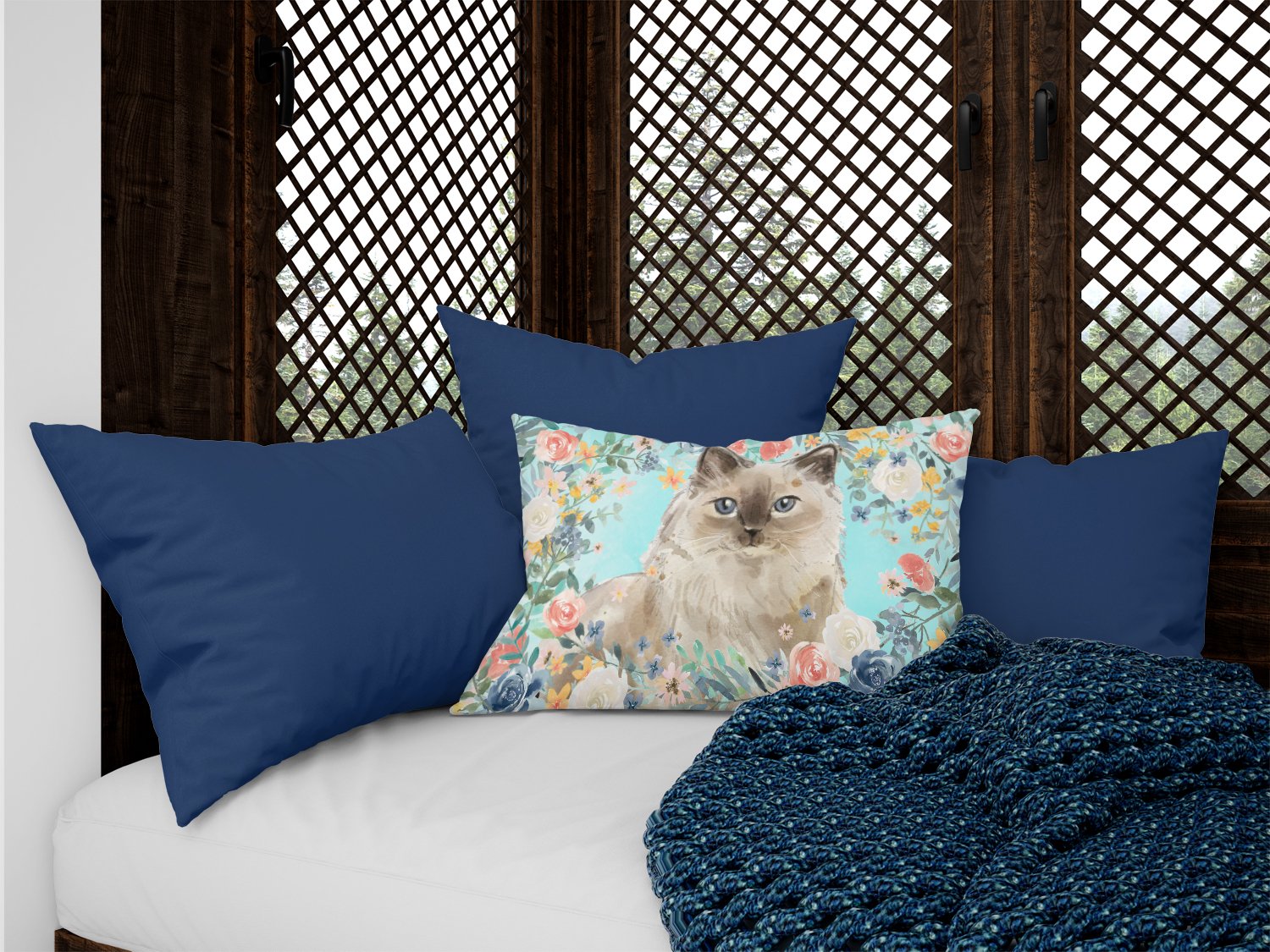 Ragdoll Spring Flowers Decorative Throw Pillow 12x16 Indoor Outdoor Accent Cushion, Fabric Cover with Insert for Sofa, Bed, Porch & Living Room
