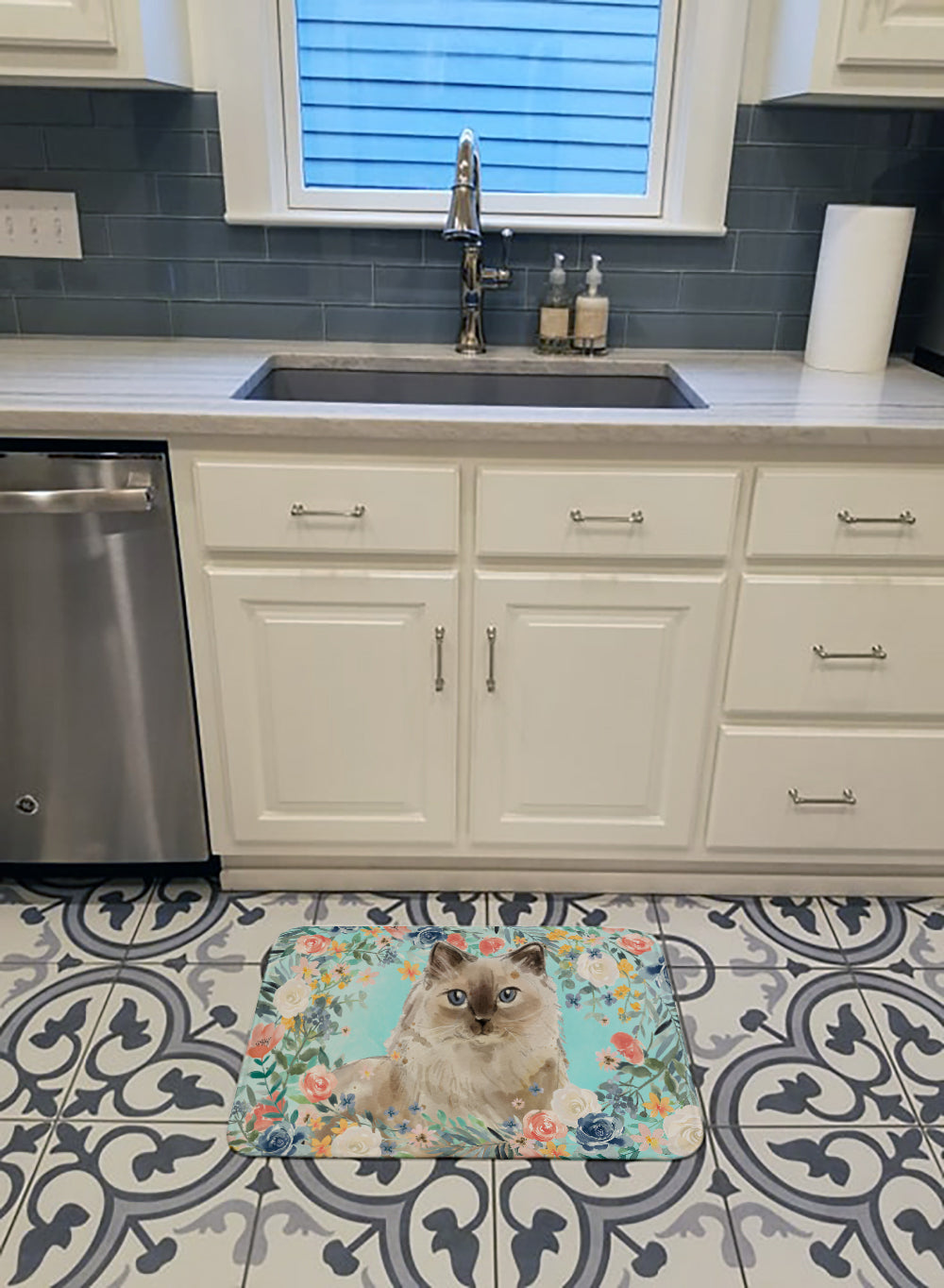 Ragdoll Spring Flowers Memory Foam Kitchen Mat Machine Washable Anti-Fatigue Cushion Comfort Bath or Kitchen Rug