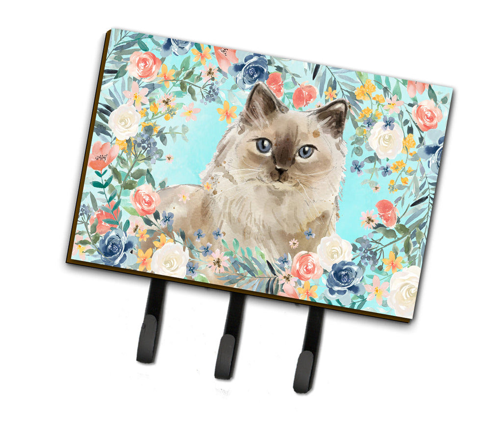Ragdoll Spring Flowers Leash or Key Holder Wall Hooks, Coat Rack Wall Mount, for Hanging Keys, Towels, Aprons, Leashes