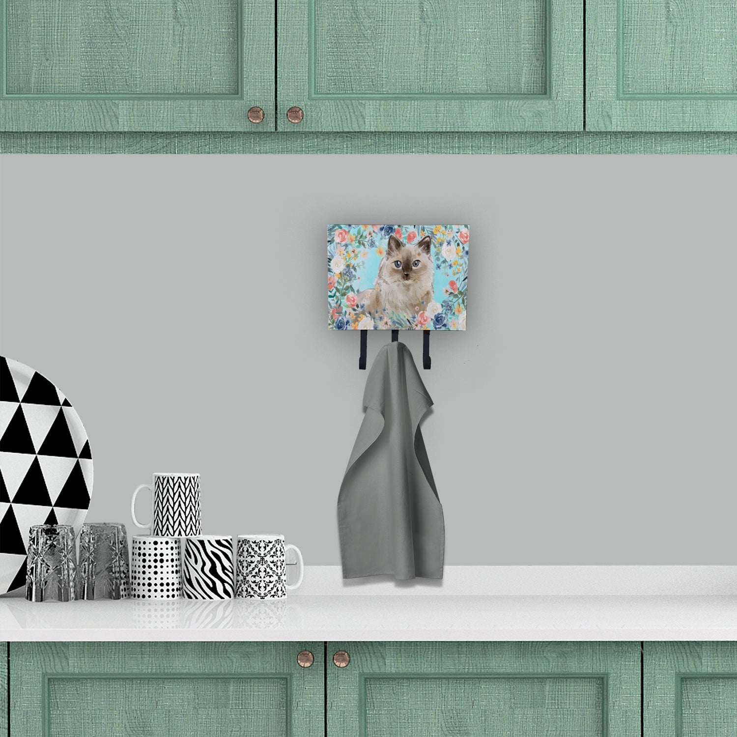 Ragdoll Spring Flowers Leash or Key Holder Wall Hooks, Coat Rack Wall Mount, for Hanging Keys, Towels, Aprons, Leashes