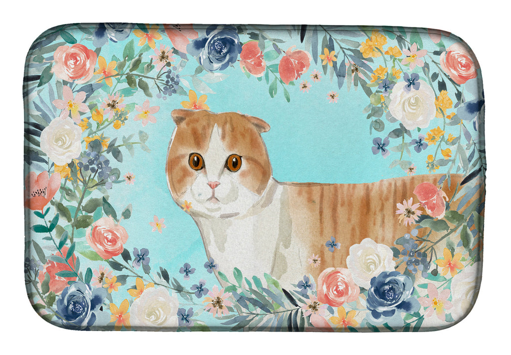 Scottish Fold Spring Flowers Dish Drying Mat Absorbent Dish Drying Mat Pad for Kitchen Counter Dish Drainer Mat for Countertop, 14 x 21", Multicolor